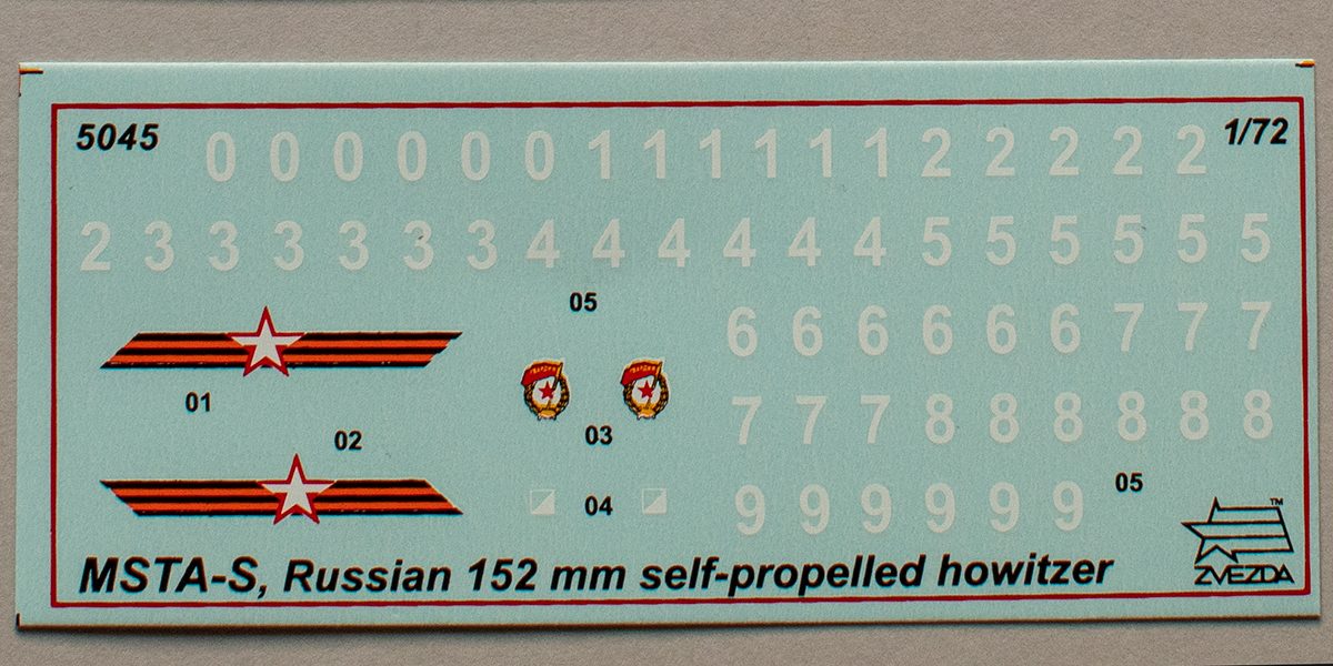 Zvezda 1/72 Msta-S decal sheet