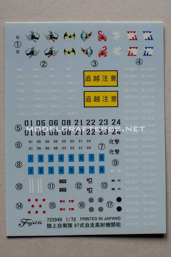 Fujimi JGSDF Type 87 decal sheet